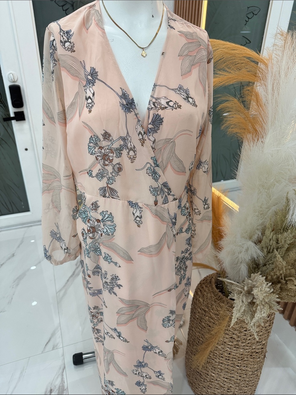 Bar III Blush Pink Floral Wrap Maxi Dress